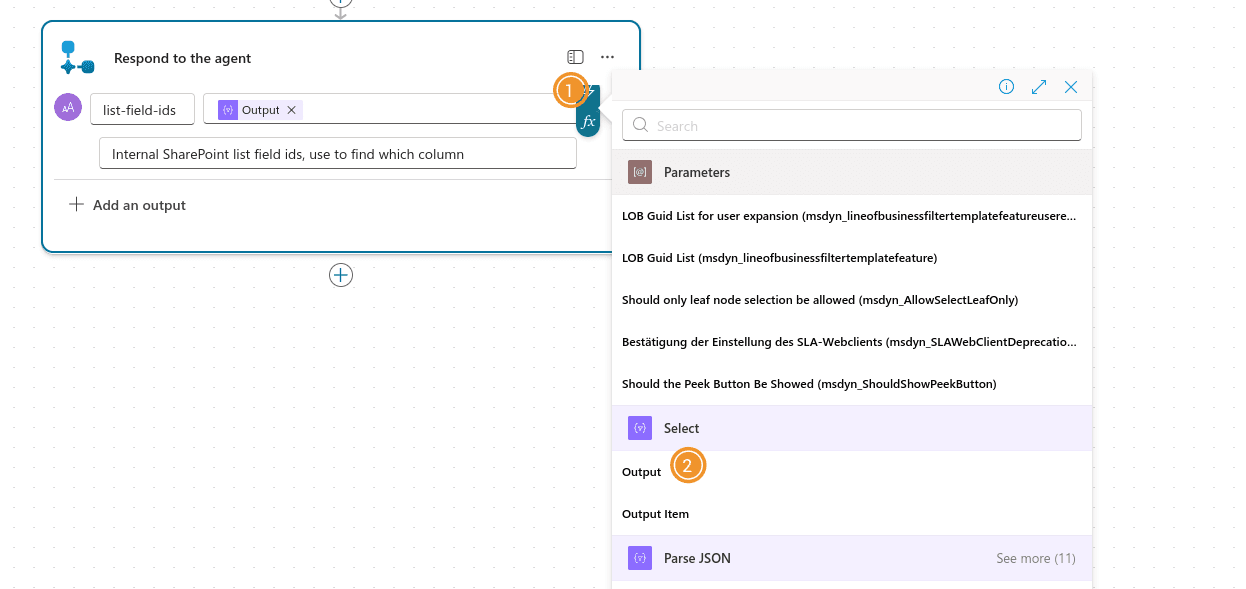 List field ids output