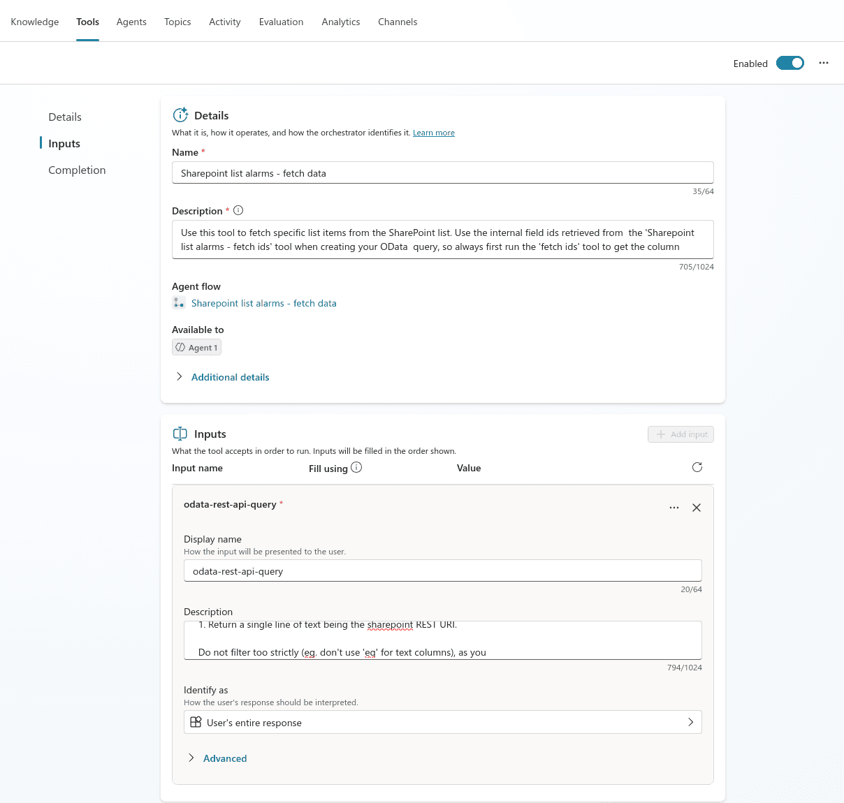Fetch Data Tool configuration