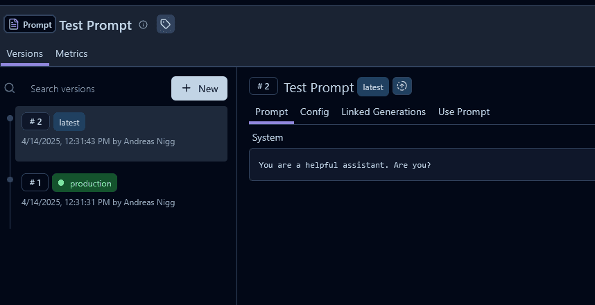 Prompt version history