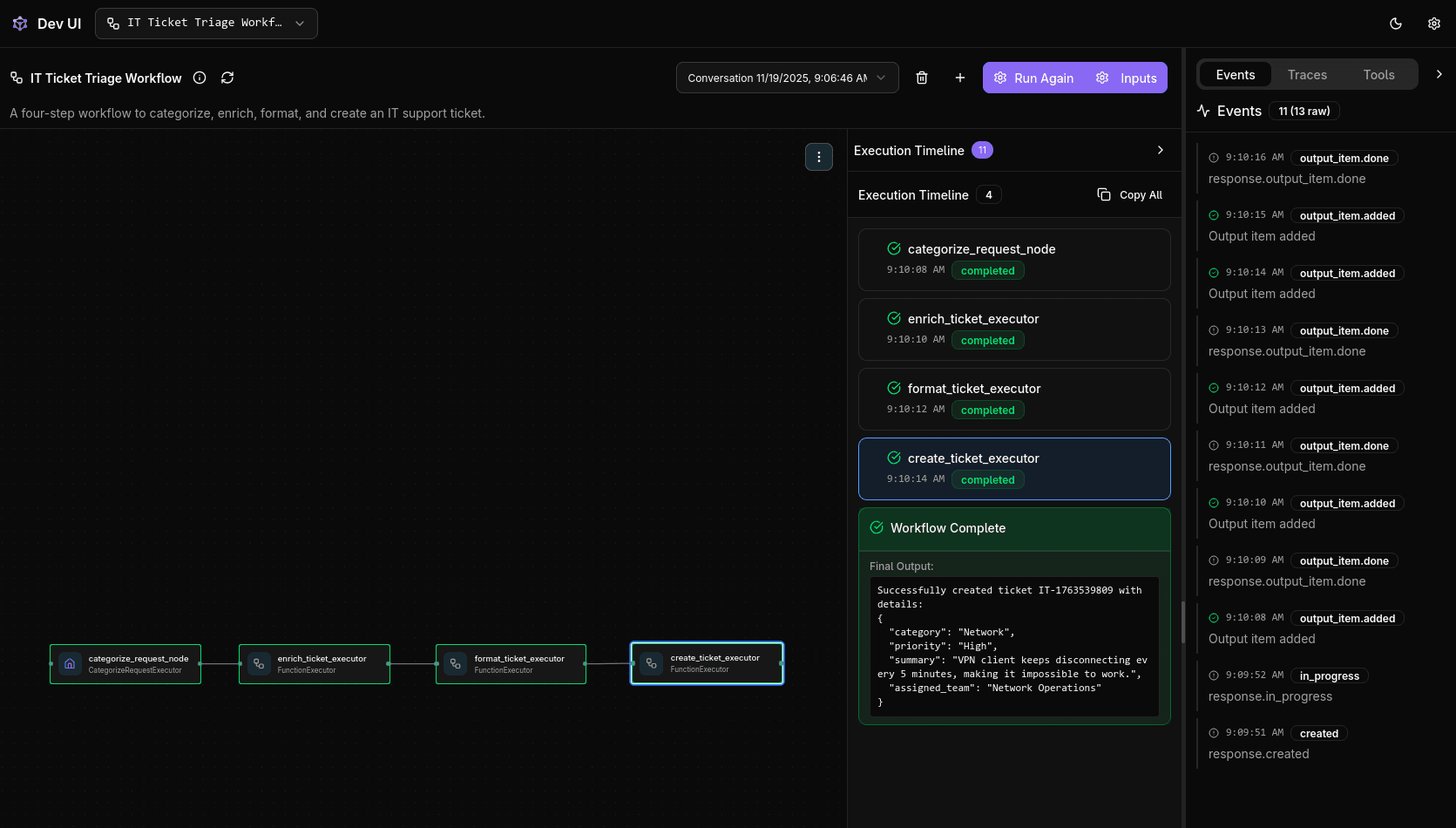 Workflow Execution in DevUI