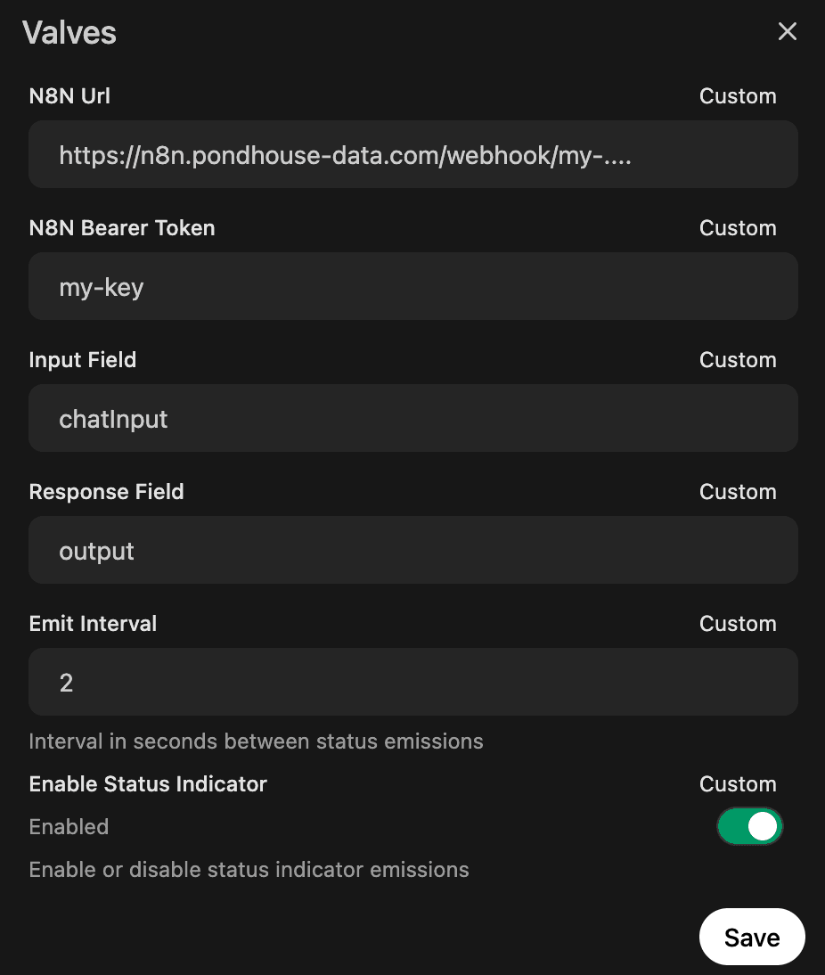 Configure n8n pipe in Open WebUI