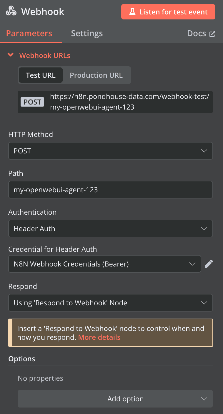 Webhook node configuration