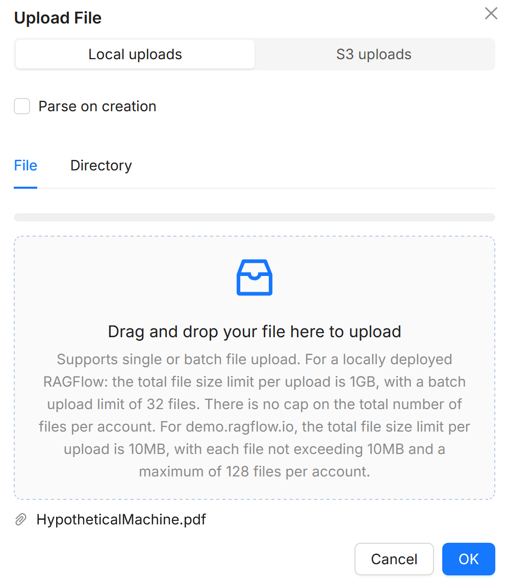 RAGFlow Upload Documents